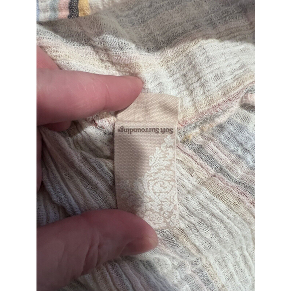 Soft Surroundings White Blue Striped Button Up Shirt Size Medium - Picture 5 of 10